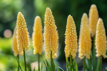 The Golden Spikes of Kniphofia A Stunning Display of Summer's Bright Yellow Blooms in a Vibrant Garden Setting