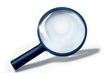 Magnifying glass placed on a white background