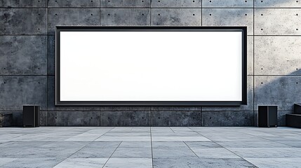 A business presentation with a large blank digital screen