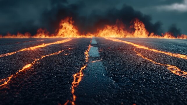 Hot burining asphalt road texture