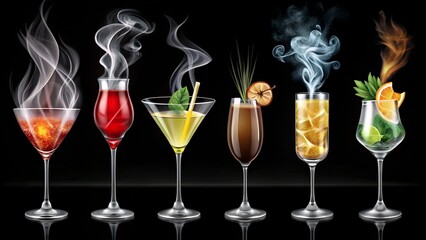 collection of strong drinks. group of low-alcohol drinks. alcoholic drinks.