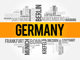 List of cities in Germany, word cloud collage, travel concept background
