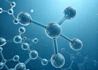 Detailed 3D Molecular Structure on a Light Blue Background.