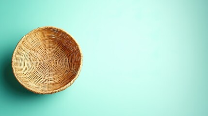 Handmade basket on light mint background, elegant and rustic appearance