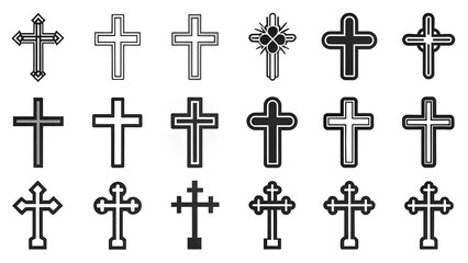 collection of crosses on white background. cross icons. christian symbol. symbol of faith. cross as a symbol of cruel death and execution