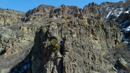 Christian crosses on the mountains of Geghard, Mountains, crosses