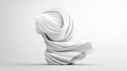Obraz premium A sculpted form of white fabric is the images focus, its folds creating an abstract shape. The simple composition is set against a plain white background. The high-quality rendering shows smooth surf