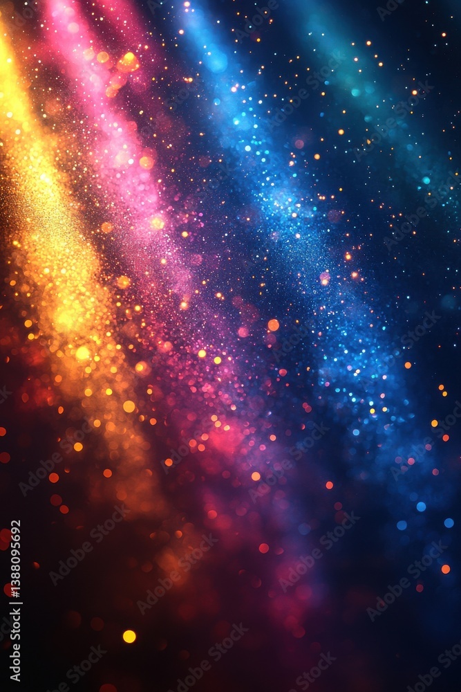 Poster colorful abstract rays and bokeh lights creating a mesmerizing glowing background