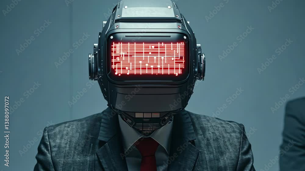 Aufkleber ai in business theme, humanoid robot with digital face fusion of artificial intelligence and futuris