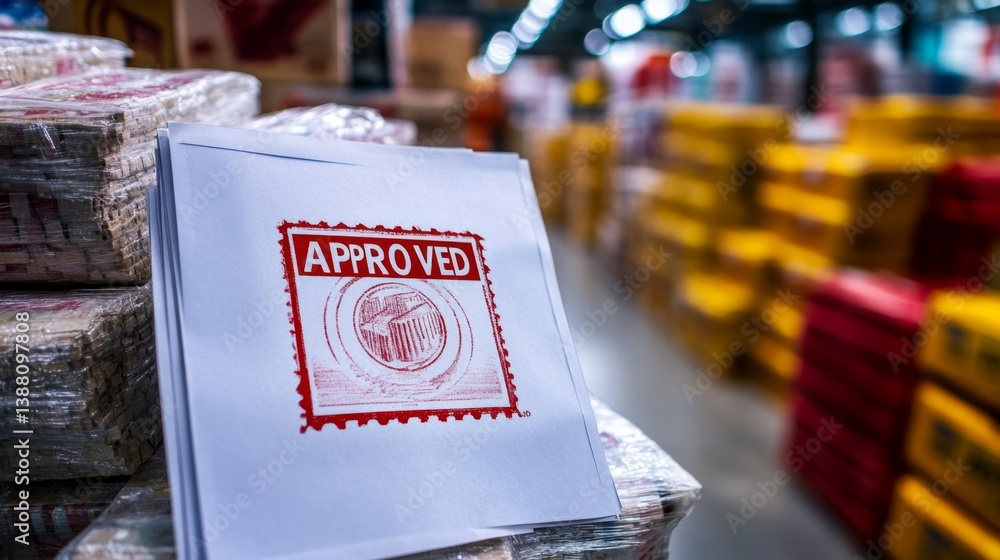 Poster document approval process in warehouse setting business environment high-resolution image profession
