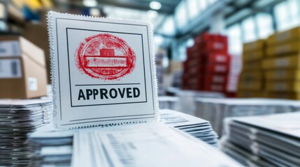 Approval process workflow business office document image industrial setting close-up view efficiency and validation