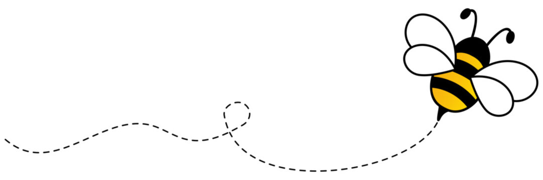 Flying bee dotted route. Bumblebee with spotted line path. Vector illustration isolated on white.