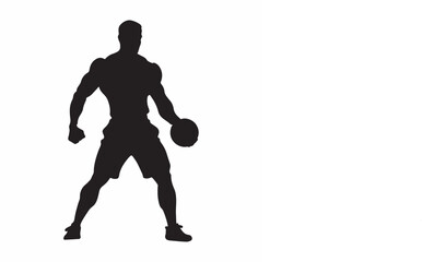 Silhouette of a man doing gym and exercising with dumbbells in a vector art style