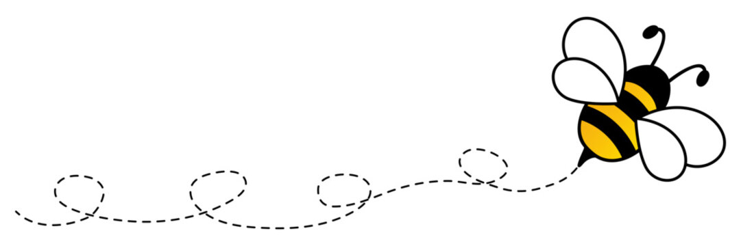 Flying bee dotted route. Bumblebee with spotted line path. Vector illustration isolated on white.