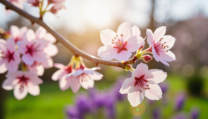 Obraz premium Delicate sakura blossoms in morning light, springtime serenity