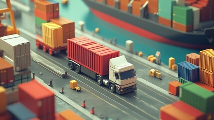 Freight transportation operations in busy port cargo handling scene industrial environment aerial view logistics concept