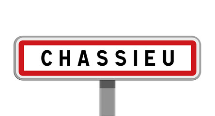 Panneau sur poteau central de ville de Chassieu, Rhône