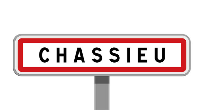 Panneau sur poteau central de ville de Chassieu, Rh&ocirc;ne
