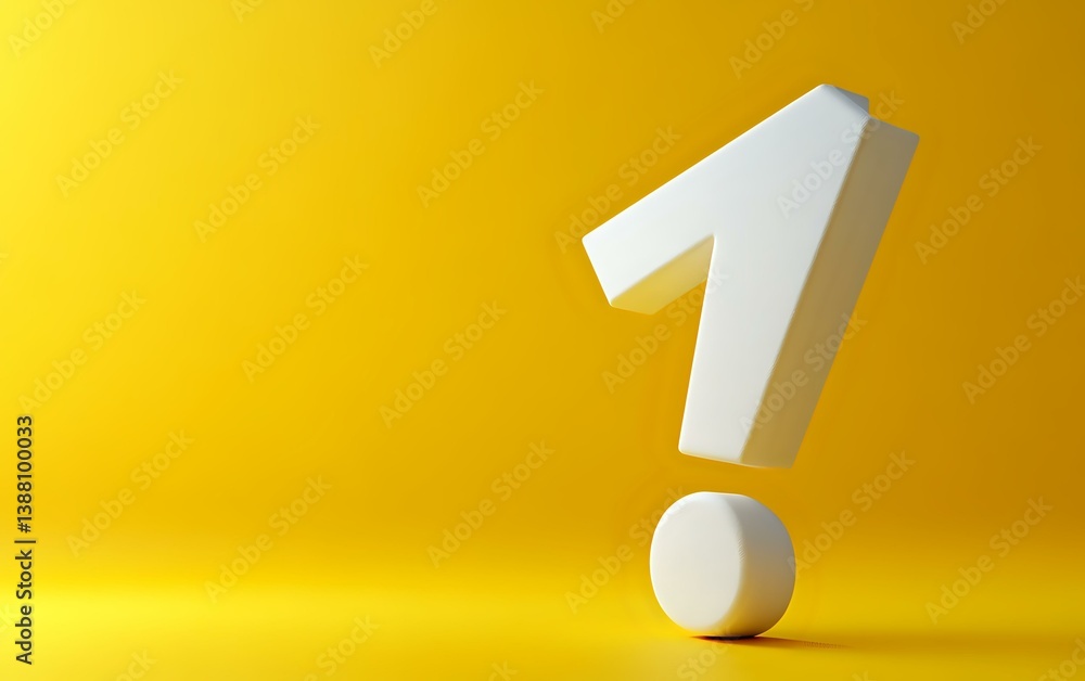 Poster white exclamation mark on vibrant yellow background with soft shadow effect creates dynamic minimali