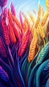 Wheat growth, relief style, 3D, colorful agricultural illustration