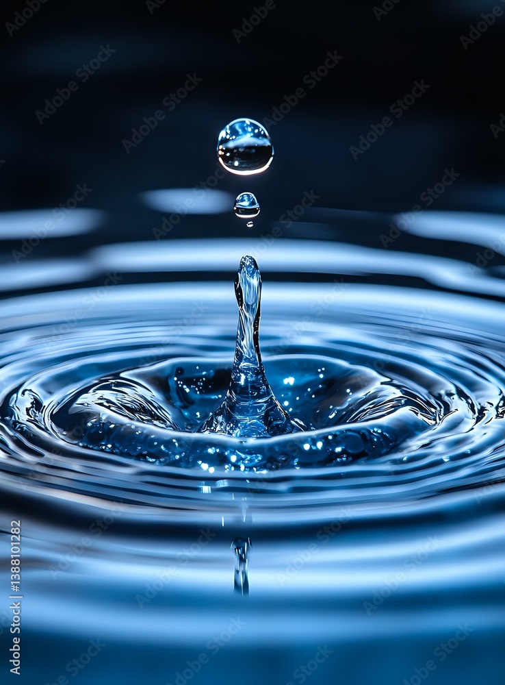 Aufkleber macro photography of water drop impact creating concentric ripples and multiple droplets suspended i