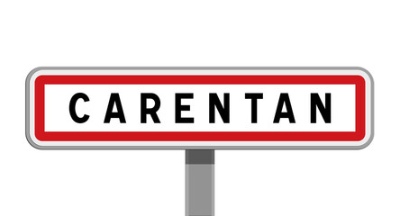Panneau sur poteau central de ville de Carentan, Manche