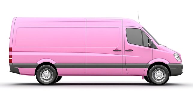 Pink Delivery Van with Side View.