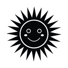Happy sun with smiling face Isolated Black Vector Silhouette Illustration With White Background