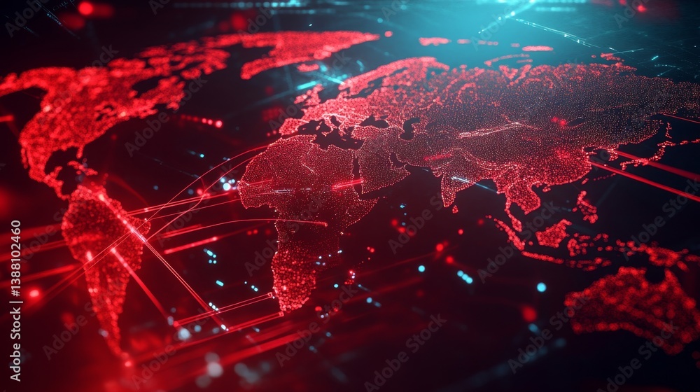 Poster global connectivity through red data visualization digital realm infographic futuristic environment 