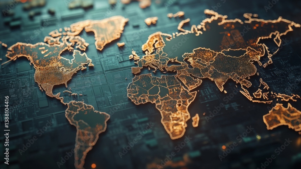 Aufkleber global digital map visualization world infographic technology aerial view data representation