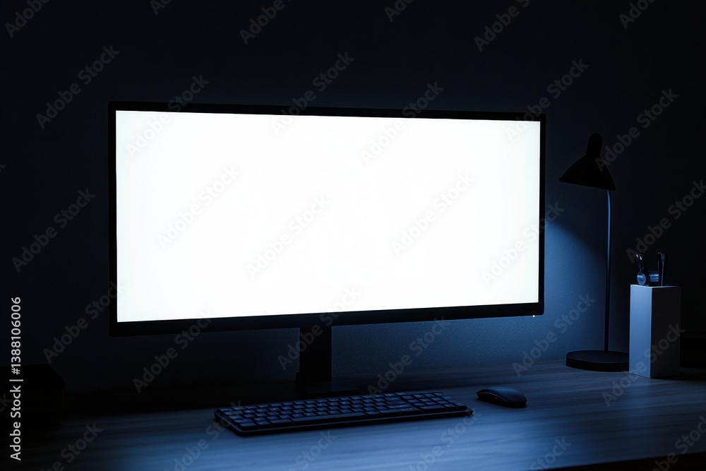 Poster sleek desktop monitor on minimalistic workspace with bright white screen providing a clean and profe