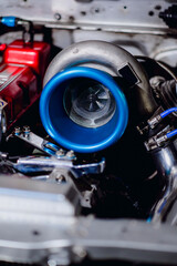 Diesel engine turbocharger.Turbo charger on car engine for power booster torque drive.A big turbo...