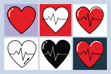 Broken and Beating Heart Icon Set – Black and White Vector Symbols of Love, Heartbreak, Pulse, and Health for Apps, Tattoos, and Emotional Design.