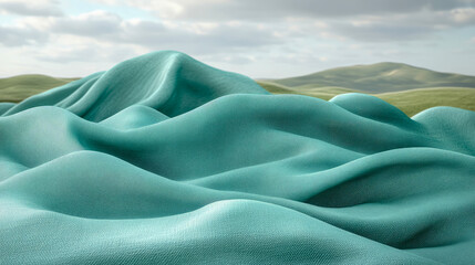 Fototapeta premium Abstract Surreal Landscape with Fabric Hills and Dreamy Sky