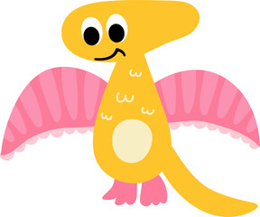 Cartoon Yellow Pterodactyl with pink wings