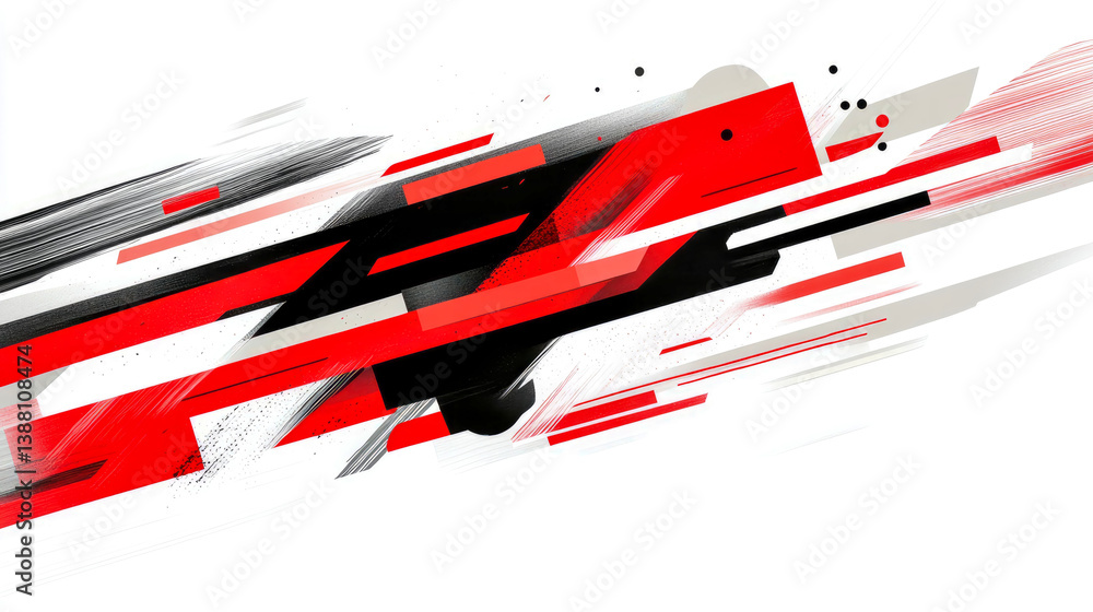 Poster dynamic abstraction: red and black geometric composition, concept for modern print and creative back