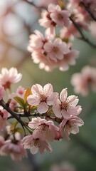 Delicate pink cherry blossoms bathed in soft sunlight a gentle spring scene of nature s beauty