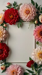Elegant Dahlias frame a blank canvas perfect for your design Soft lighting warm tones