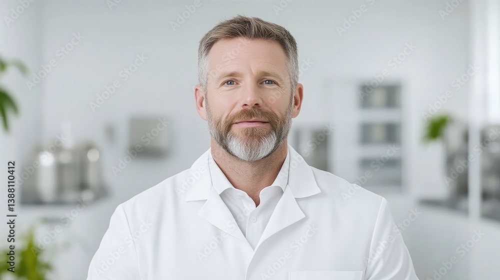 Poster focused scientist in modern lab setting