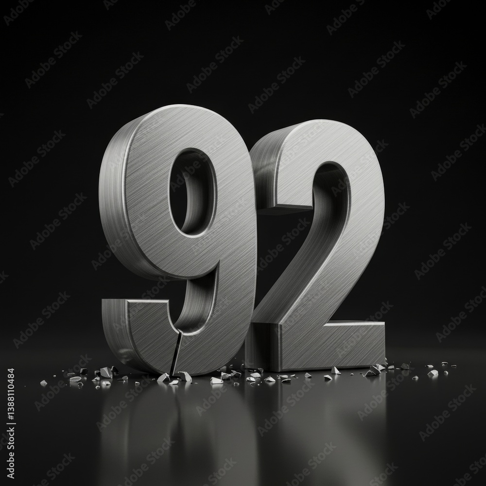 Poster metallic number ninety two design with shards against a dark background