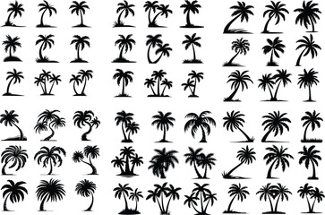 Palm Tree Vector Silhouette | Paradise, Sun, and Nature Design Palm Tree Silhouette Set | Tropical, Beach and Island Vector Icons