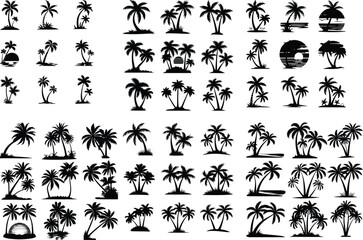 Palm Tree Vector Silhouette | Paradise, Sun, and Nature Design Palm Tree Silhouette Set | Tropical, Beach and Island Vector Icons