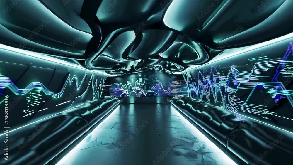 Poster futuristic bio-tech hallway with abstract structures and lighting