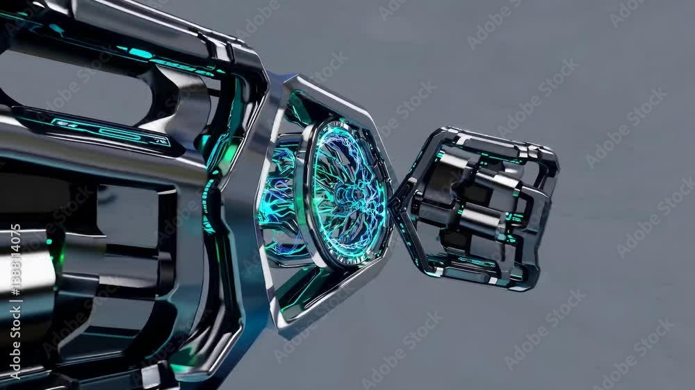 Poster futuristic electromagnetic machine with abstract energy patterns