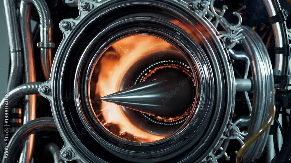 Poster rocket engine ignition process with flames and mechanical components