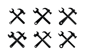 hammer wrench crossed vector art silhouette