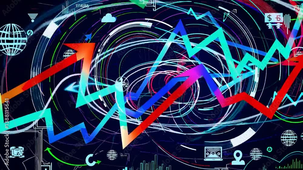 Poster dynamic market trends visualization with abstract data patterns