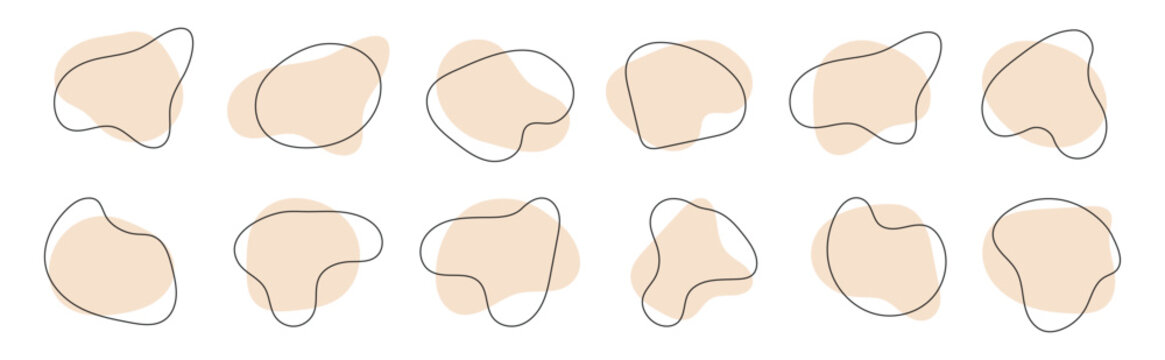 Organic amoeba blob shape abstract pastel color with line vector illustration isolated on transparent background. Abstract blob and amoeba figure