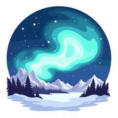Fototapeta premium Night Sky with Aurora Borealis Over Snowy Mountains 