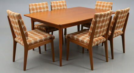 Mid Century Modern Dining Set With Tapered Legs And Retro Pattern